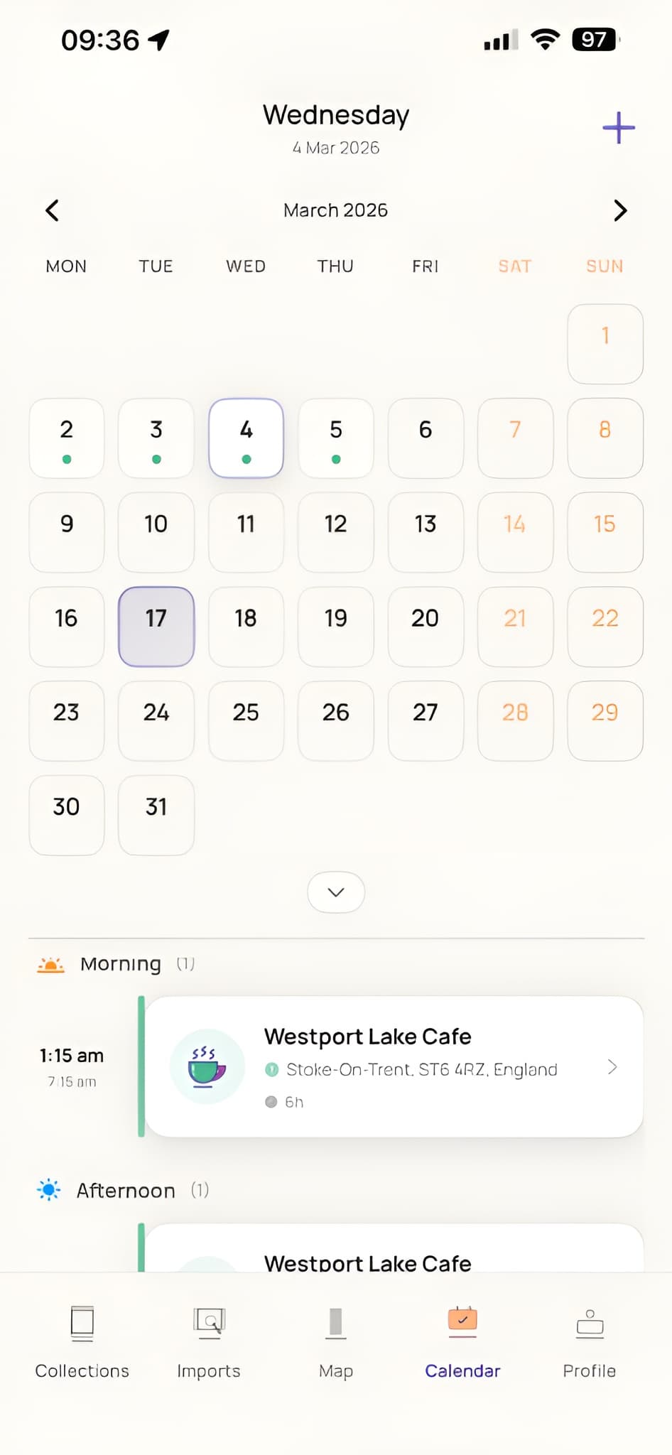 Nifl calendar view — plan your visits by day